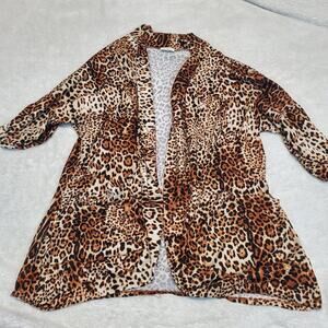 Free Kisses Leopard Animal Print Ruched Sleeve Open Drape Cardigan Plus Size 3x